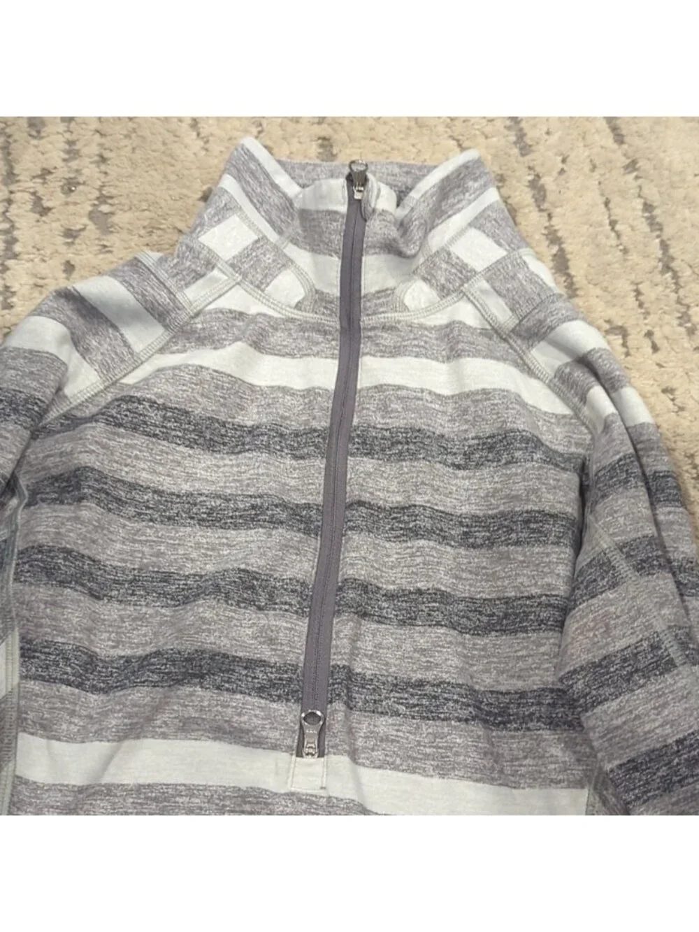 Lululemon Race Your Pace 1/2 Zip Marshmallow Stripe Heathered Slate